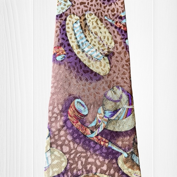 L’OISEAU 100% Silk Men’s Tie - Fedora and Smoking Pipe - Picture 3 of 7